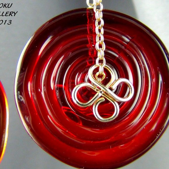 NWOT Red Pressed Glass Earrings, Handmade w/14k Gold Filled Chain - 3 3/4" - Picture 10 of 11